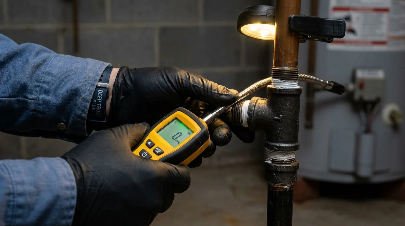 Gas leak detection with electronic sniffer by Johns Plumbing LLC in Yorktown