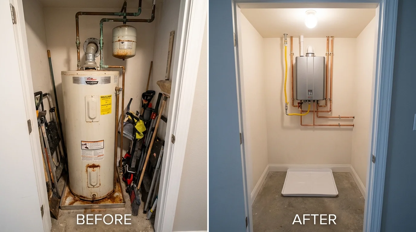 Tank water heater versus wall-mounted tankless unit comparison for Yorktown, TX homeowners